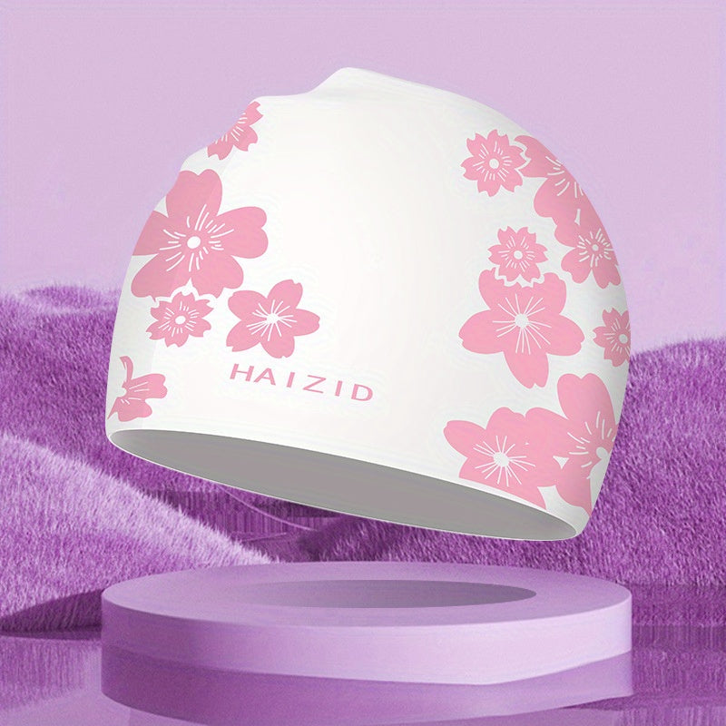 Flower Print Swim Cap PU Fabric Waterproof Bathing Cap