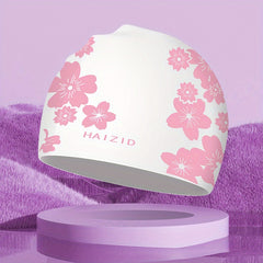 Flower Print Swim Cap PU Fabric Waterproof Bathing Cap