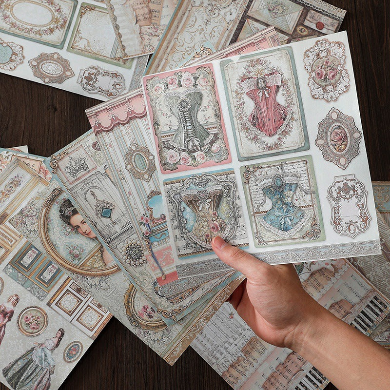 15pcs Large Princess Paper Retro Flowers Journal Background DIY Gift