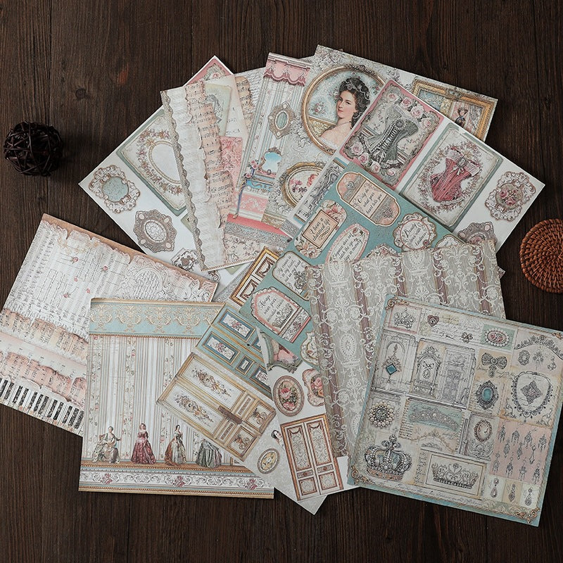 15pcs Large Princess Paper Retro Flowers Journal Background DIY Gift