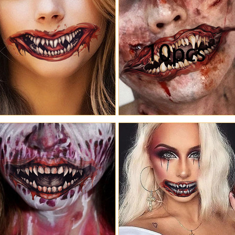 15pc Halloween Prank Makeup Temporary Tattoos Horror Mouth Stickers Role Playing