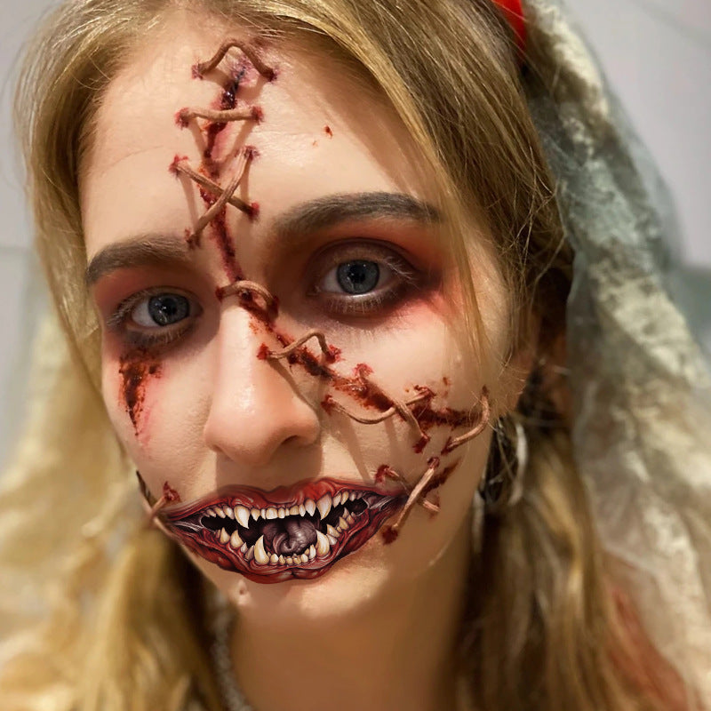 15pc Halloween Prank Makeup Temporary Tattoos Horror Mouth Stickers Role Playing