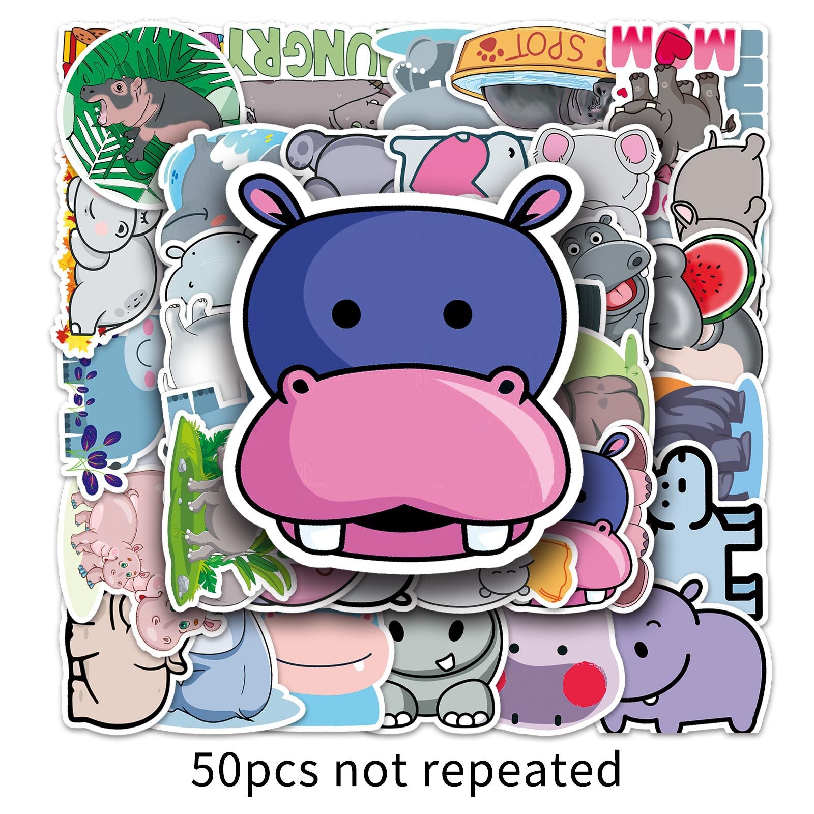 50pcs Hippopotamus Animal Stickers Waterproof Graffiti Stickers