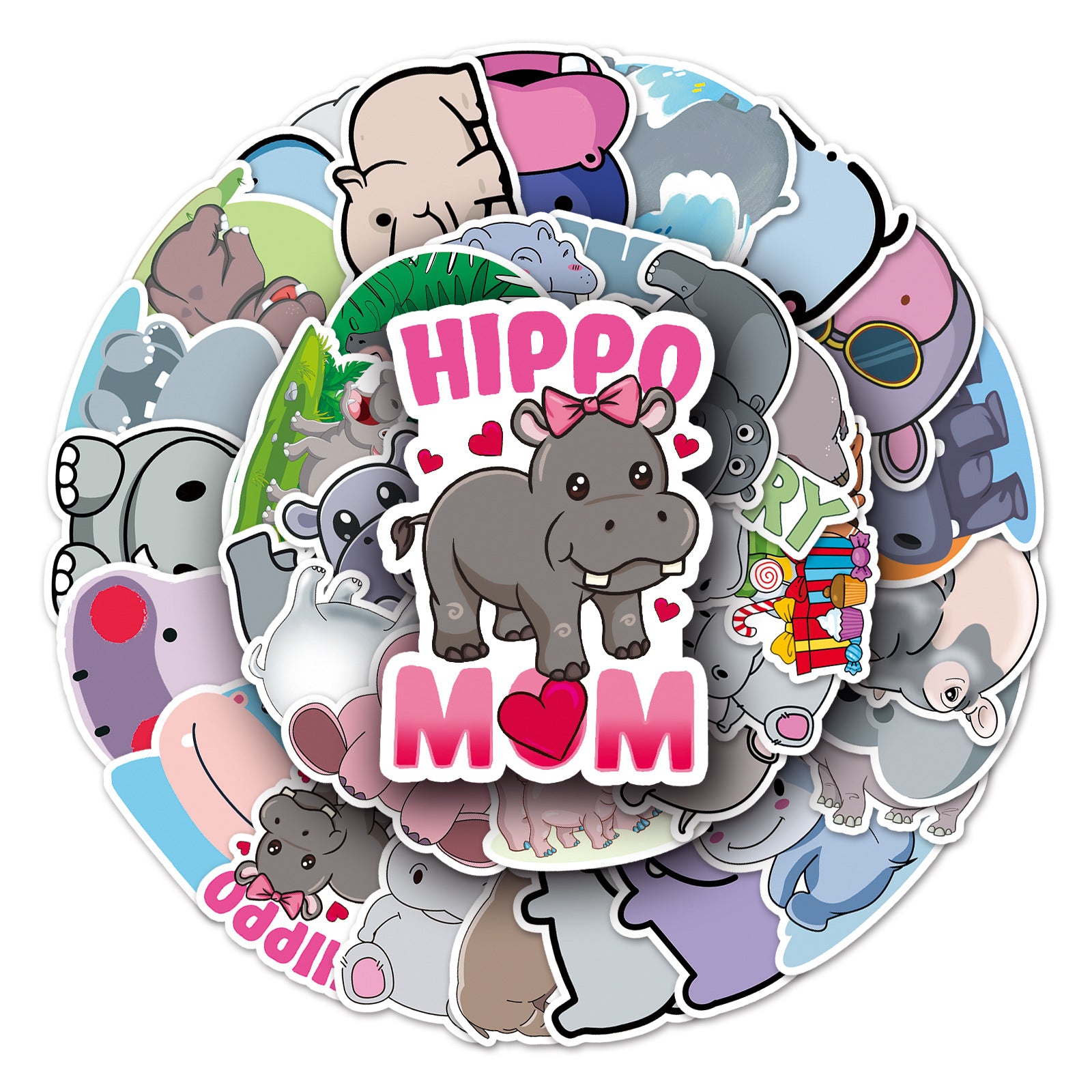 50pcs Hippopotamus Animal Stickers Waterproof Graffiti Stickers