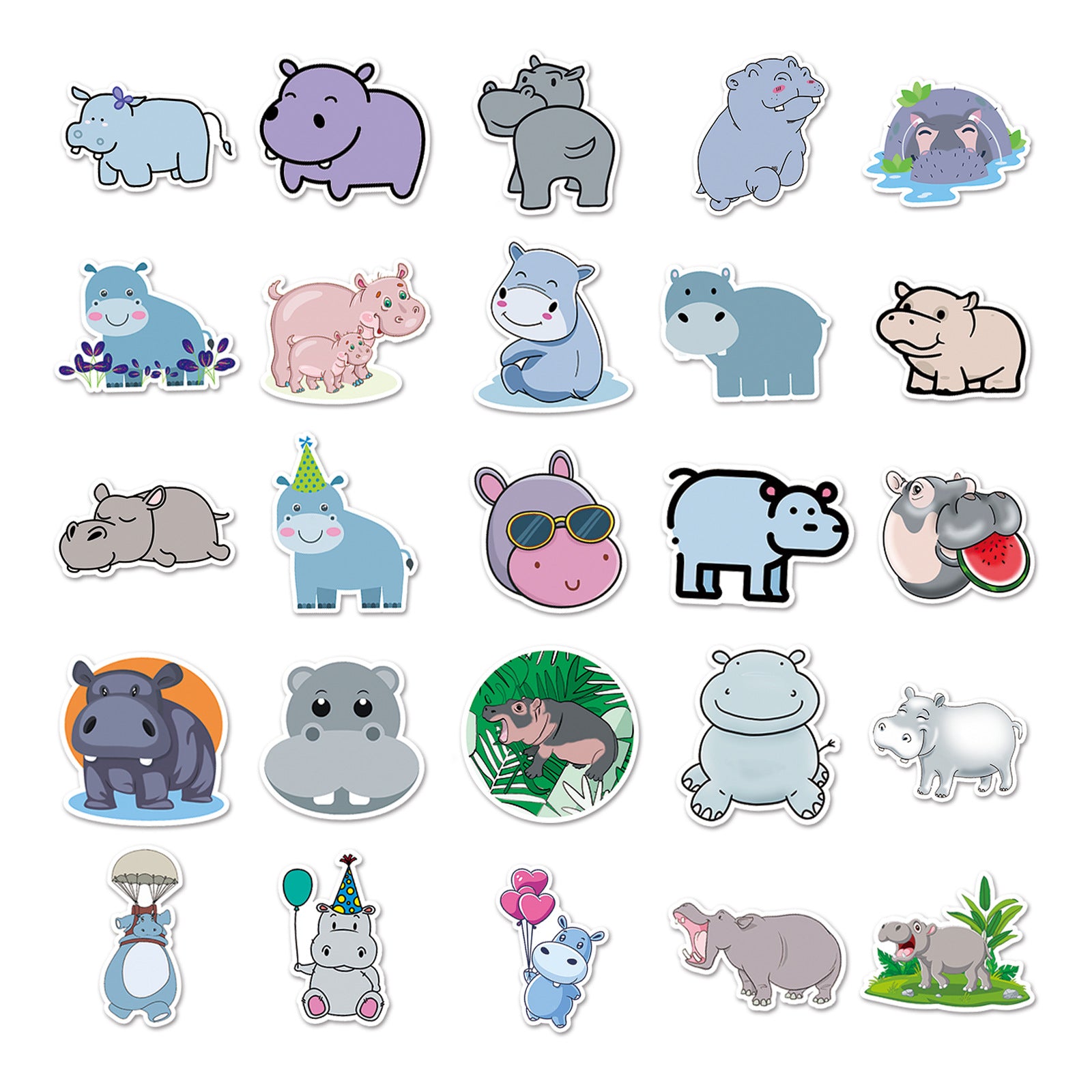 50pcs Hippopotamus Animal Stickers Waterproof Graffiti Stickers