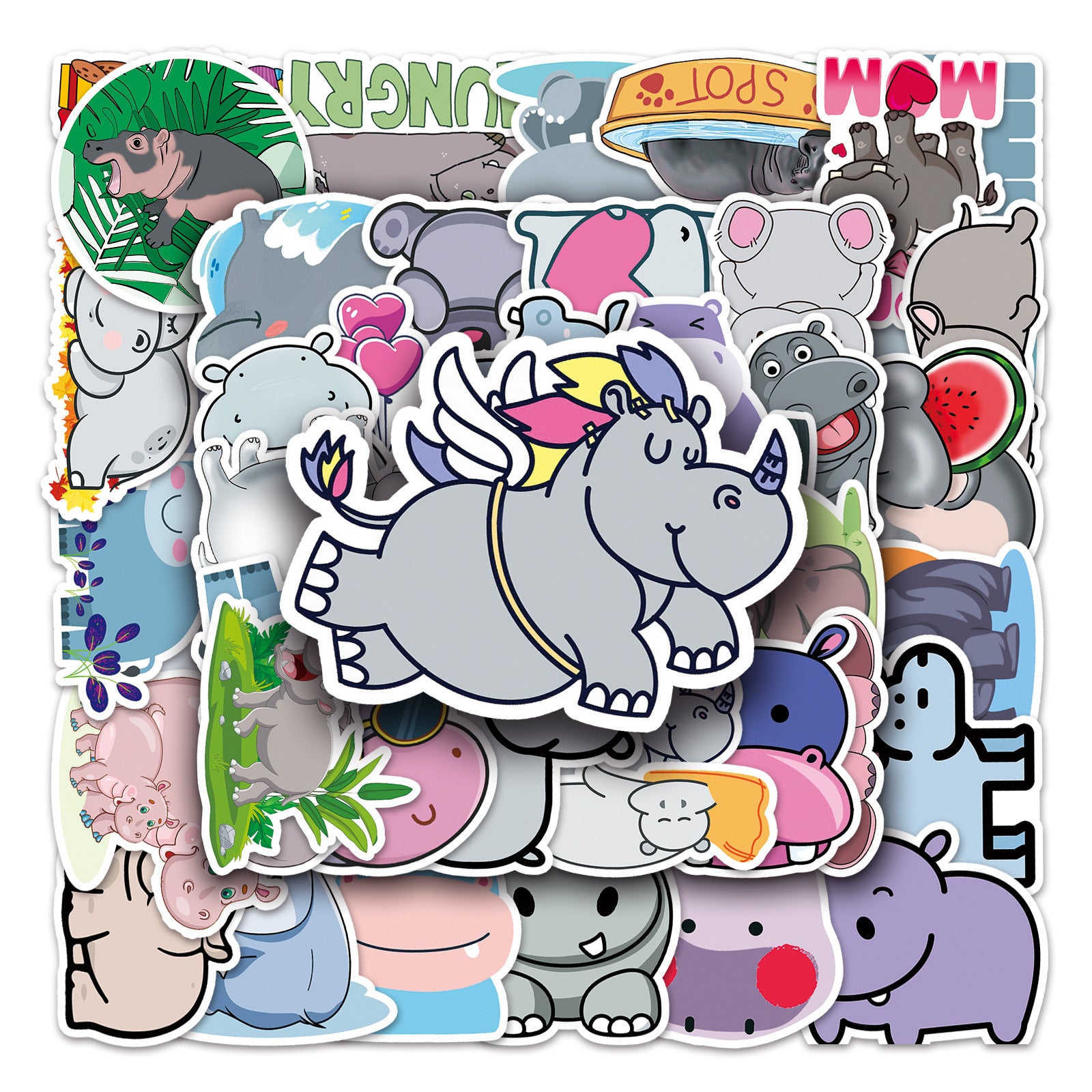 50pcs Hippopotamus Animal Stickers Waterproof Graffiti Stickers