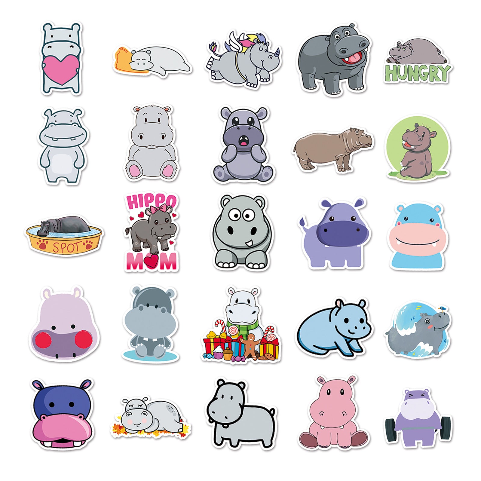 50pcs Hippopotamus Animal Stickers Waterproof Graffiti Stickers