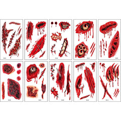 10pcs Halloween Scar Tattoo Stickers Waterproof Party Makeup Facial Stickers