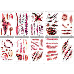 10pcs Halloween Scar Tattoo Stickers Waterproof Party Makeup Facial Stickers