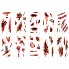 10pcs Halloween Scar Tattoo Stickers Waterproof Party Makeup Facial Stickers