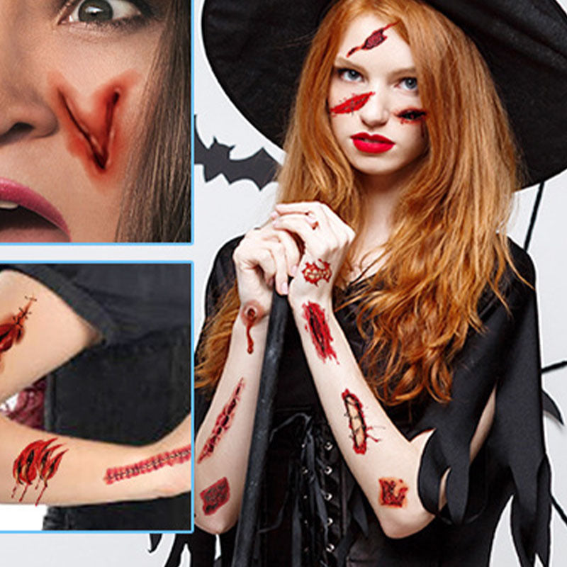 10pcs Halloween Scar Tattoo Stickers Waterproof Party Makeup Facial Stickers