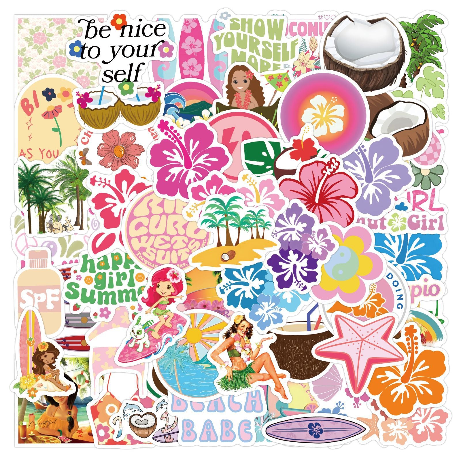 60pcs Coconut Girl Preppy Stickers Waterproof Aesthetics Vinyl Stickers