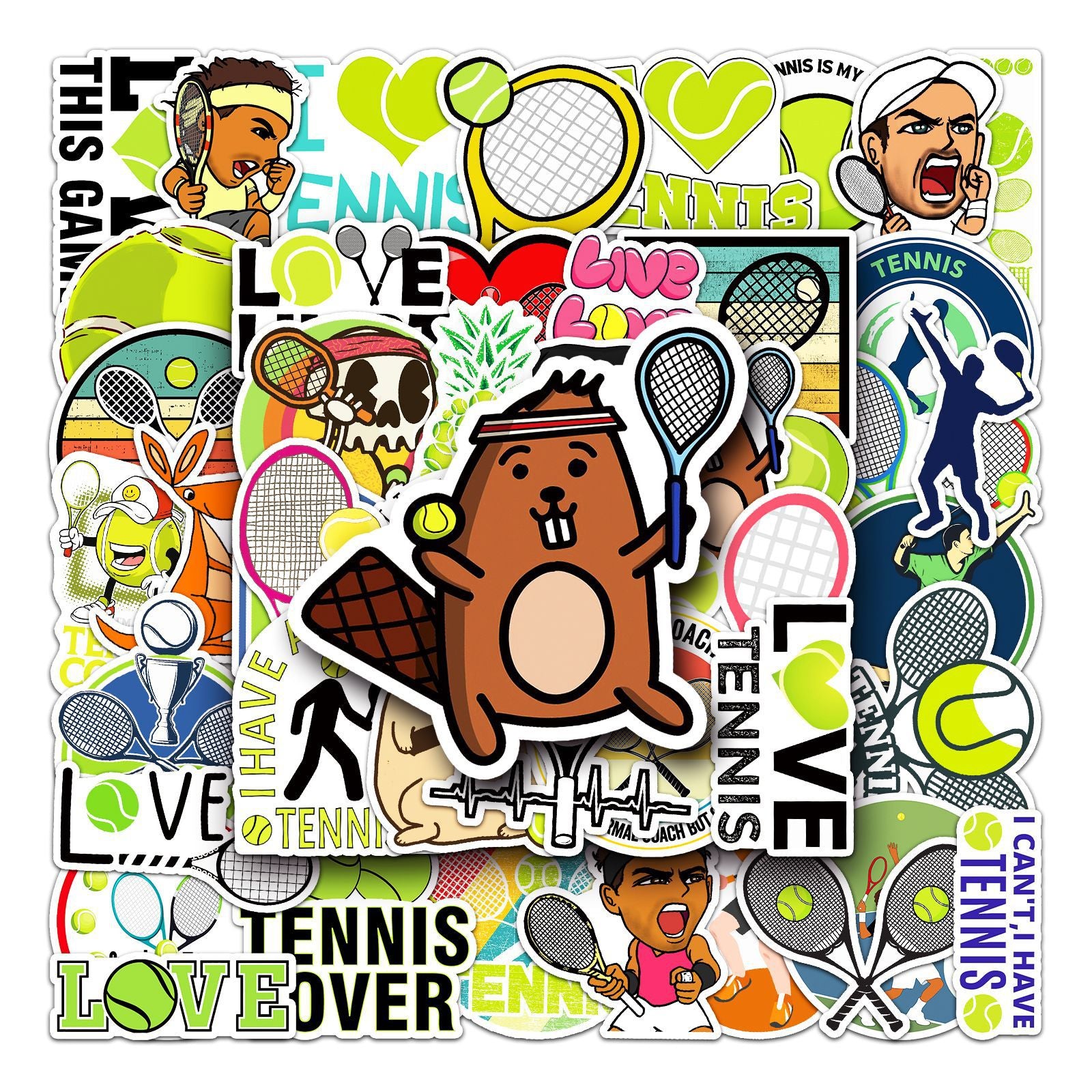 50pcs Tennis Graffiti Stickers Waterproof for Motorcycle Laptop Helmet
