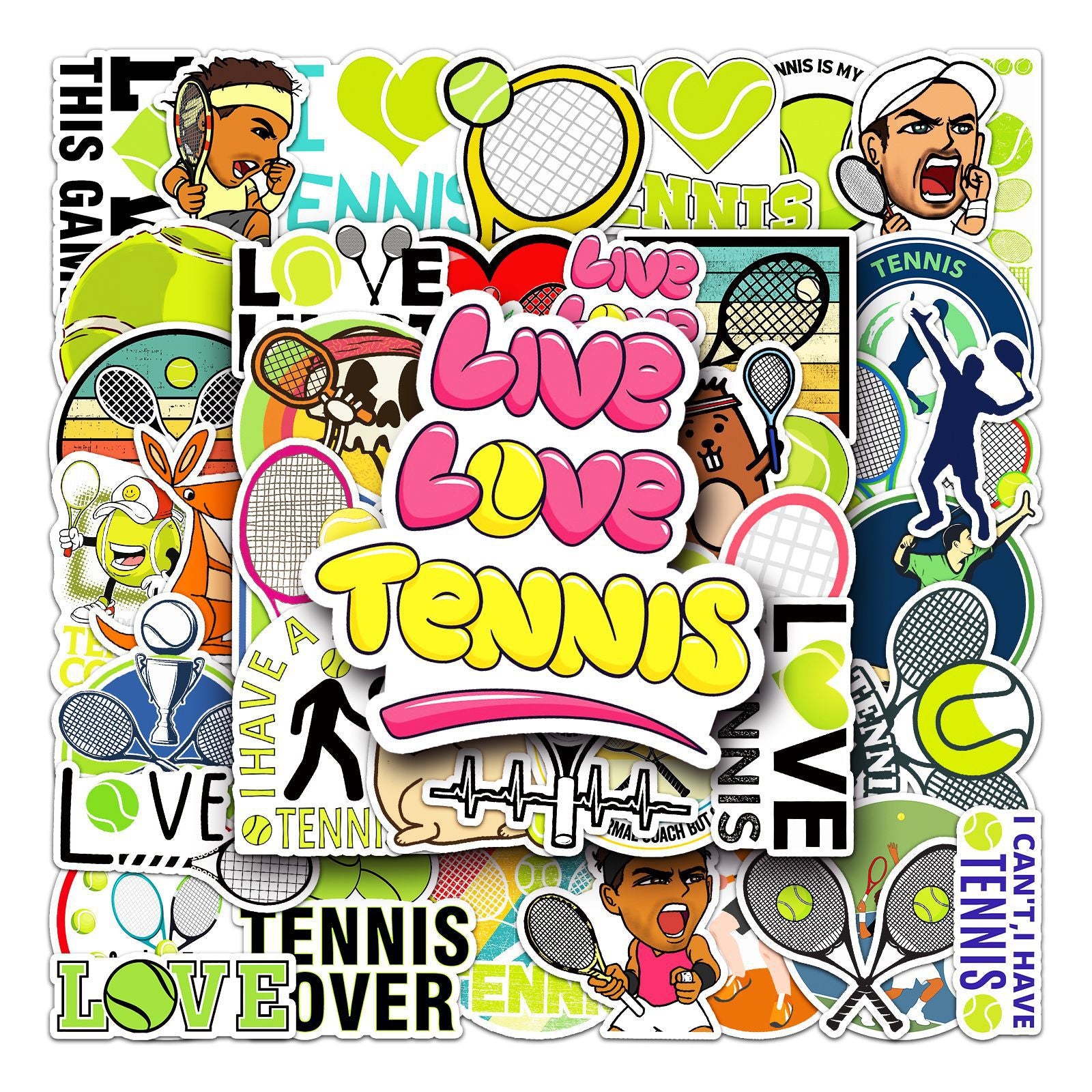50pcs Tennis Graffiti Stickers Waterproof for Motorcycle Laptop Helmet