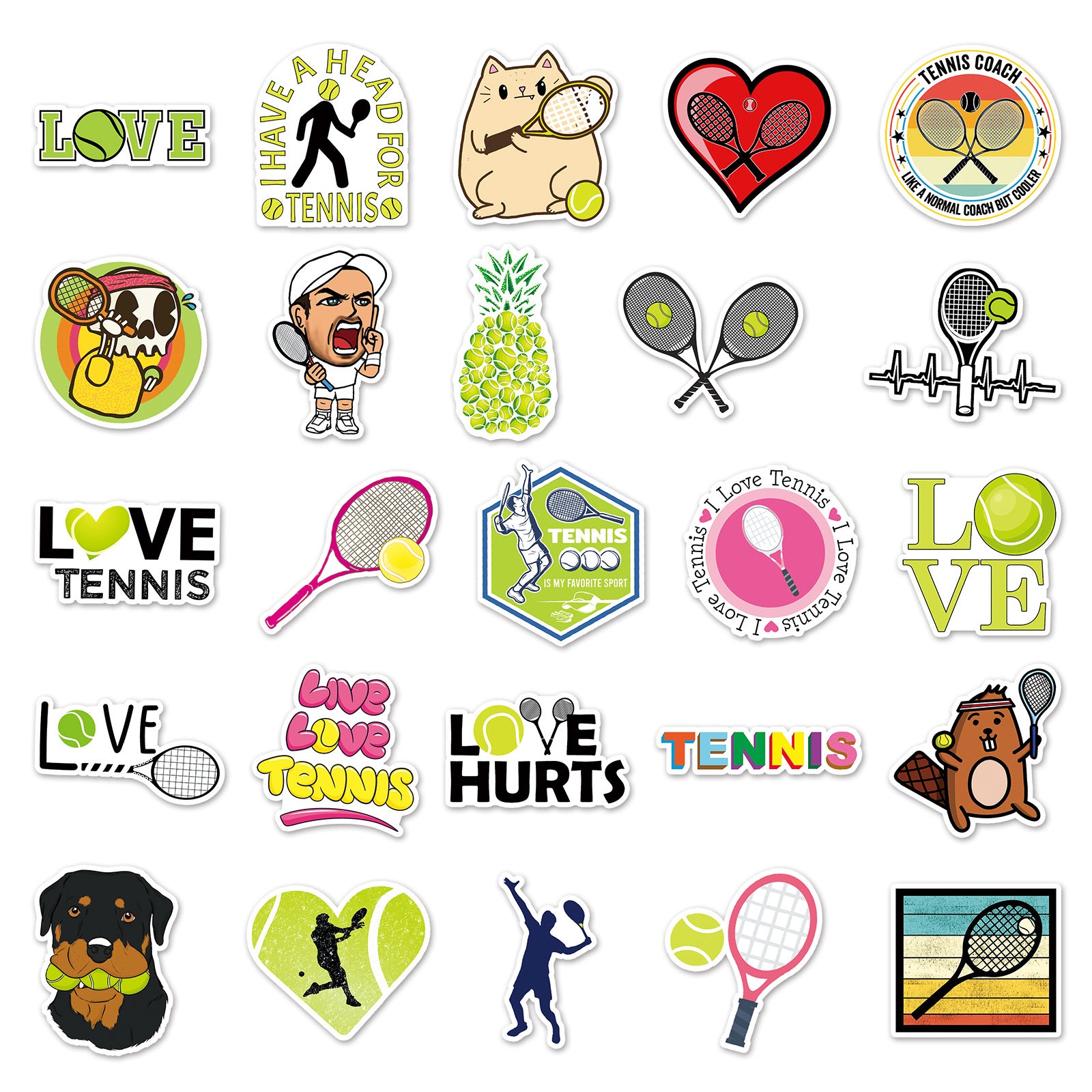 50pcs Tennis Graffiti Stickers Waterproof for Motorcycle Laptop Helmet