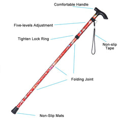 Telescopic Walking Cane Folding Trekking Stick Adjustable Aluminum Alloy