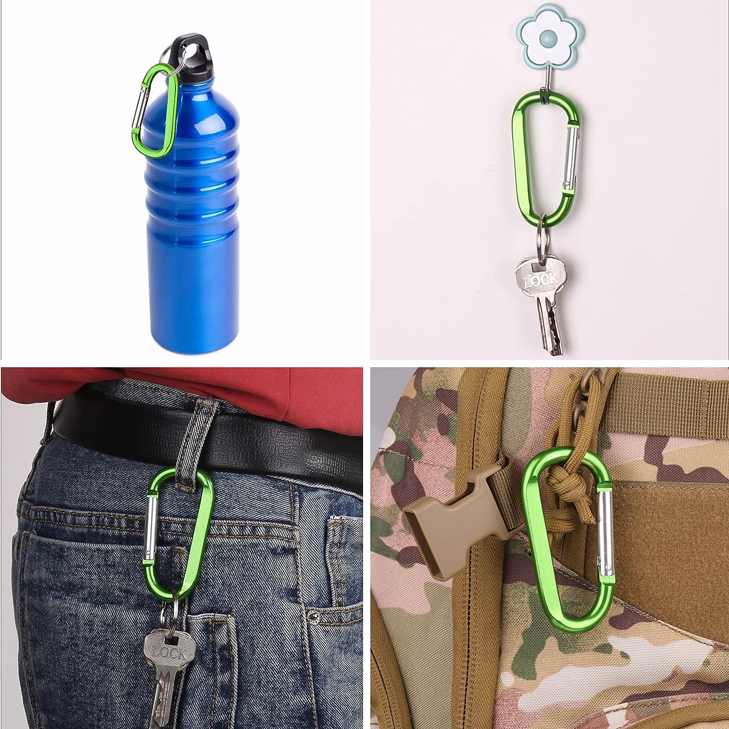 6pcs Carabiner Clips Large Aluminum D-Shaped Keychain Metal Buckle Random