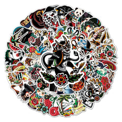 50pcs Retro Tattoo Stickers Waterproof Graffiti for Motorcycle Laptop Helmet