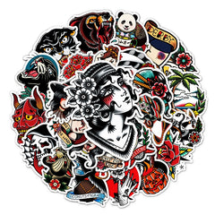 50pcs Retro Tattoo Stickers Waterproof Graffiti for Motorcycle Laptop Helmet