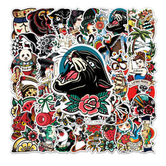 50pcs Retro Tattoo Stickers Waterproof Graffiti for Motorcycle Laptop Helmet