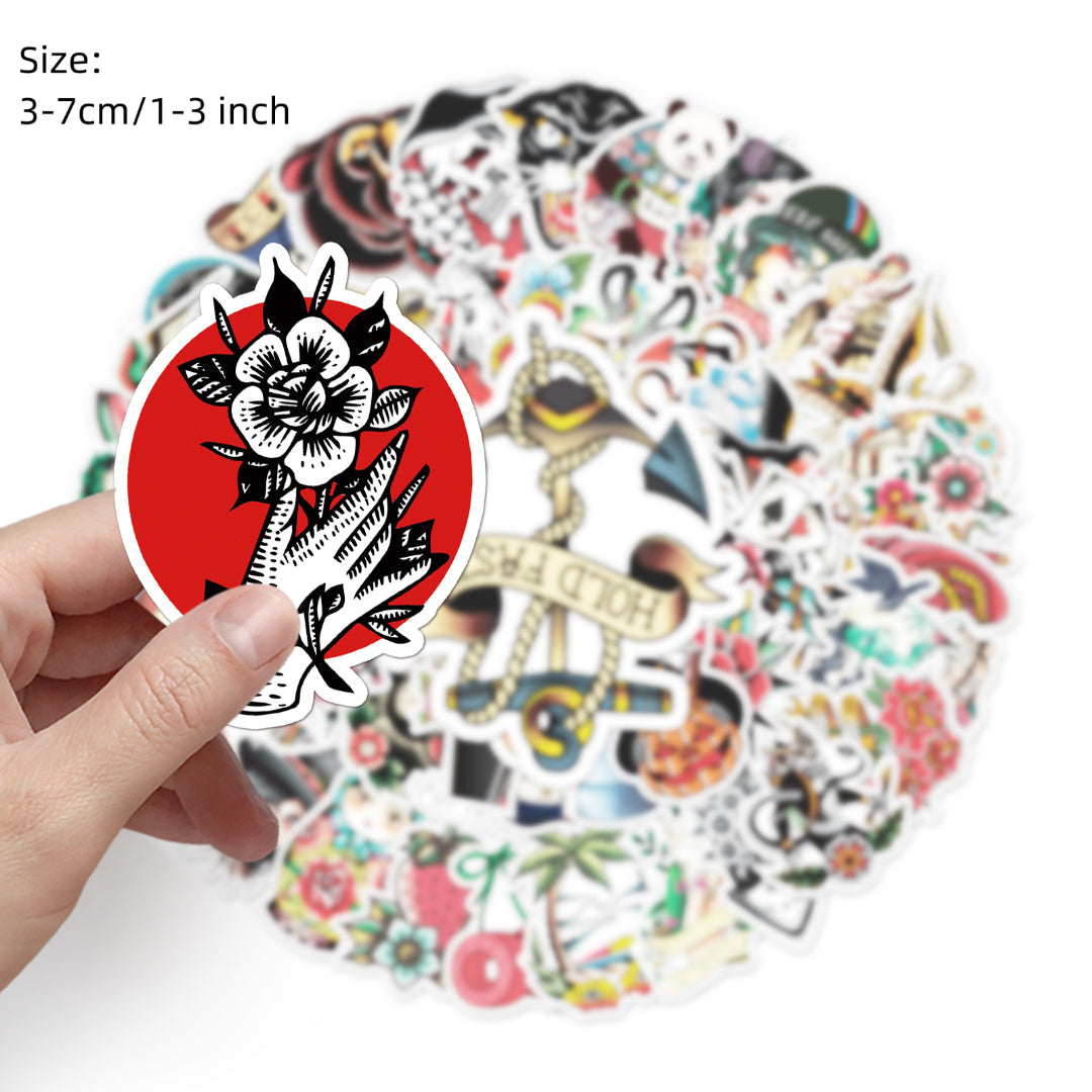 50pcs Retro Tattoo Stickers Waterproof Graffiti for Motorcycle Laptop Helmet