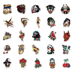 50pcs Retro Tattoo Stickers Waterproof Graffiti for Motorcycle Laptop Helmet