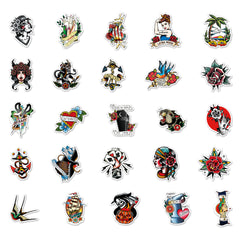 50pcs Retro Tattoo Stickers Waterproof Graffiti for Motorcycle Laptop Helmet