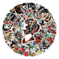 50pcs Retro Tattoo Stickers Waterproof Graffiti for Motorcycle Laptop Helmet