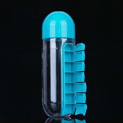 Portable Water Bottle with 7 Pill Box - 2-in-1 Design