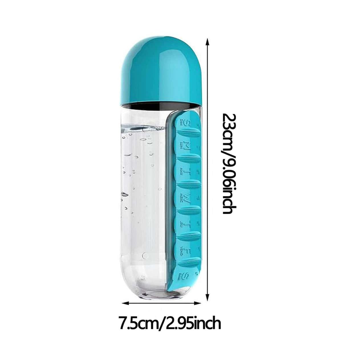 Portable Water Bottle with 7 Pill Box - 2-in-1 Design