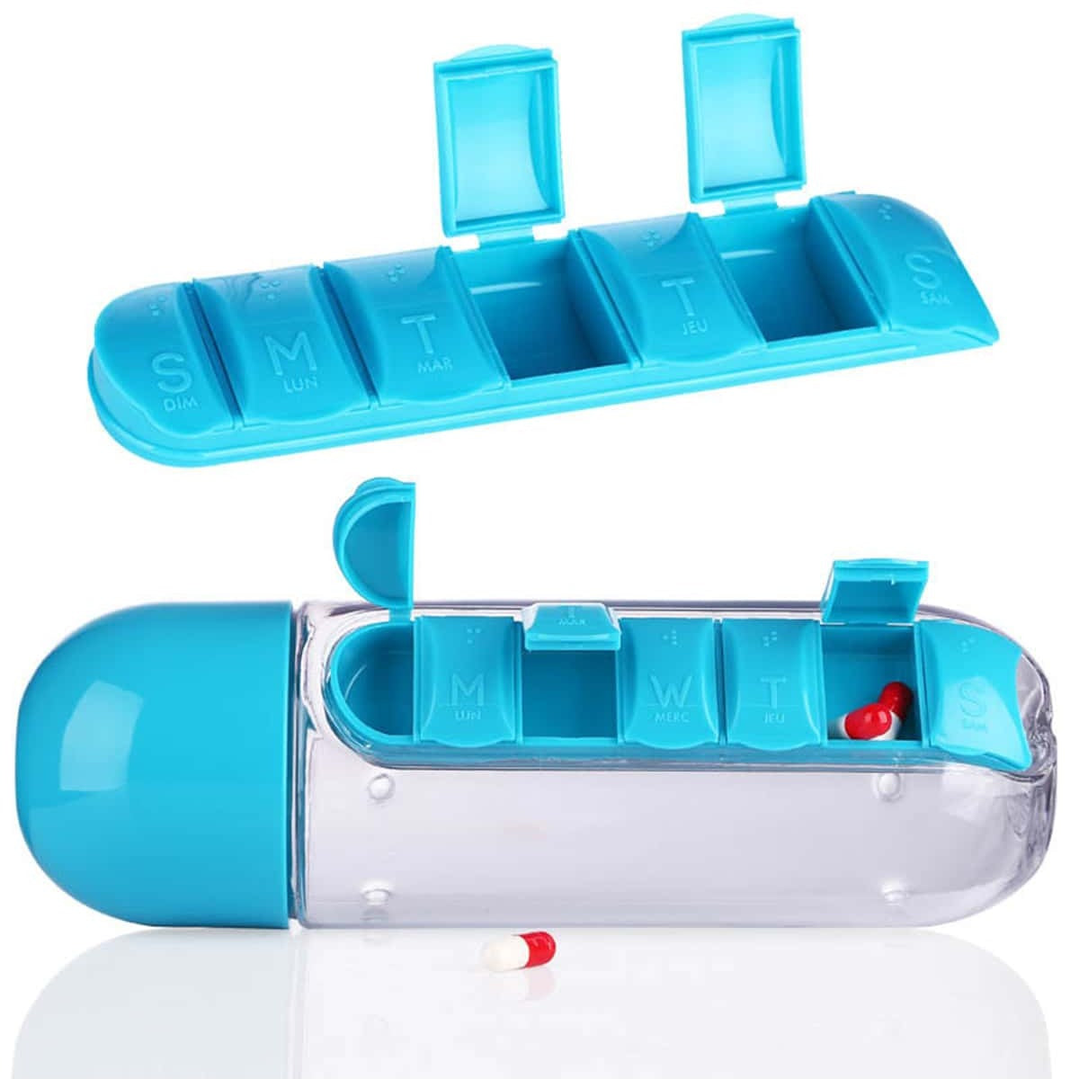 Portable Water Bottle with 7 Pill Box - 2-in-1 Design