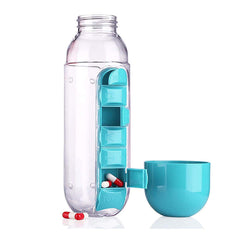 Portable Water Bottle with 7 Pill Box - 2-in-1 Design