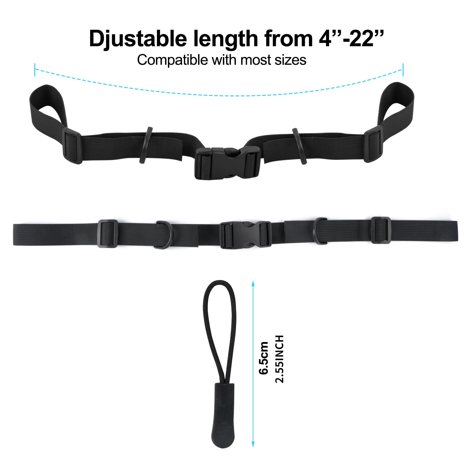 Adjustable Chest Straps for Backpacks with Zipper Pulls - Set of 2