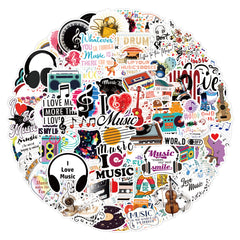 100pcs Cartoon Music Stickers Love Music Vinyl Stickers Waterproof