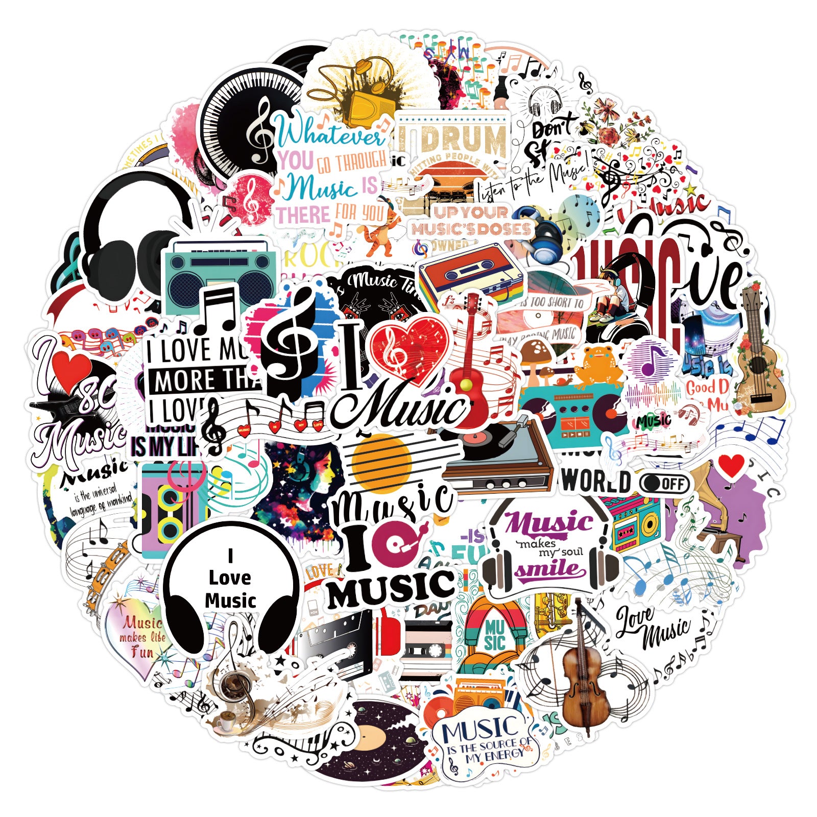 100pcs Cartoon Music Stickers Love Music Vinyl Stickers Waterproof