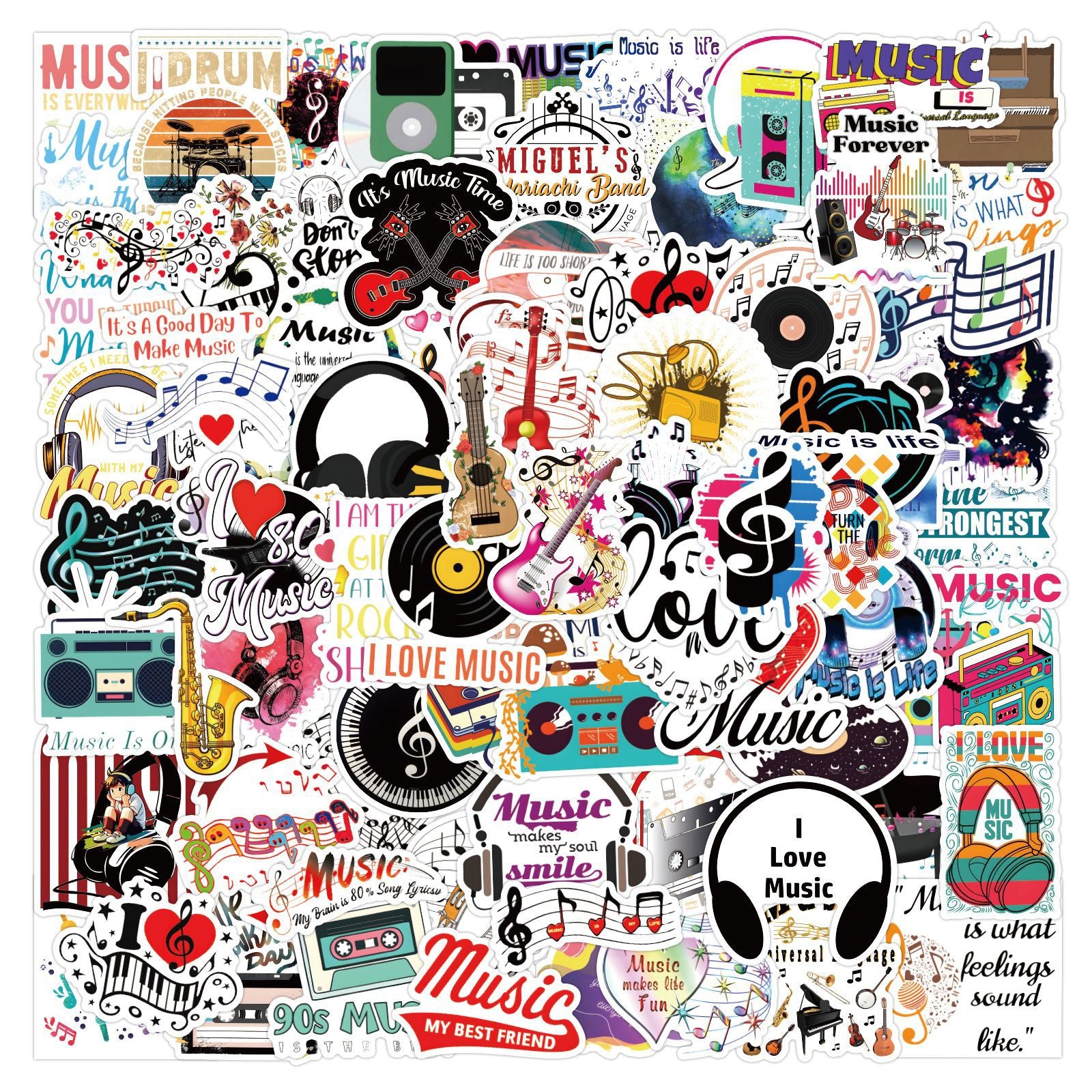 100pcs Cartoon Music Stickers Love Music Vinyl Stickers Waterproof