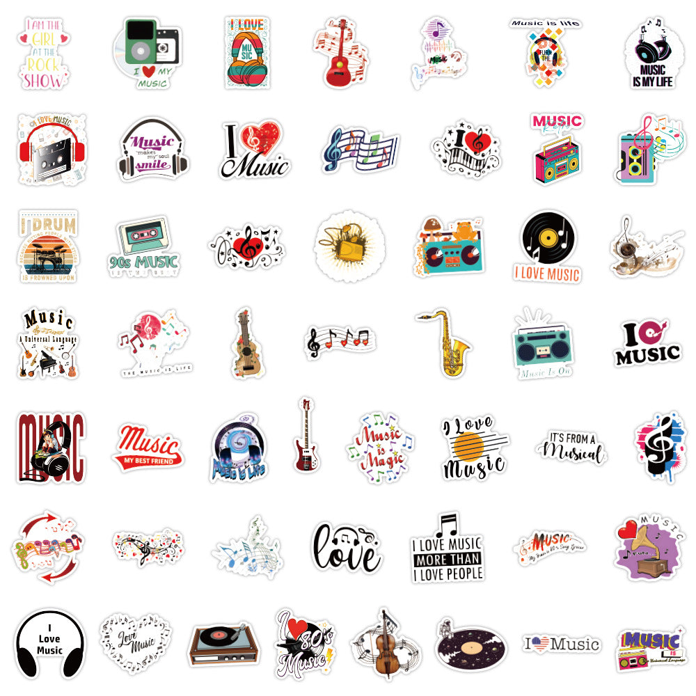 100pcs Cartoon Music Stickers Love Music Vinyl Stickers Waterproof
