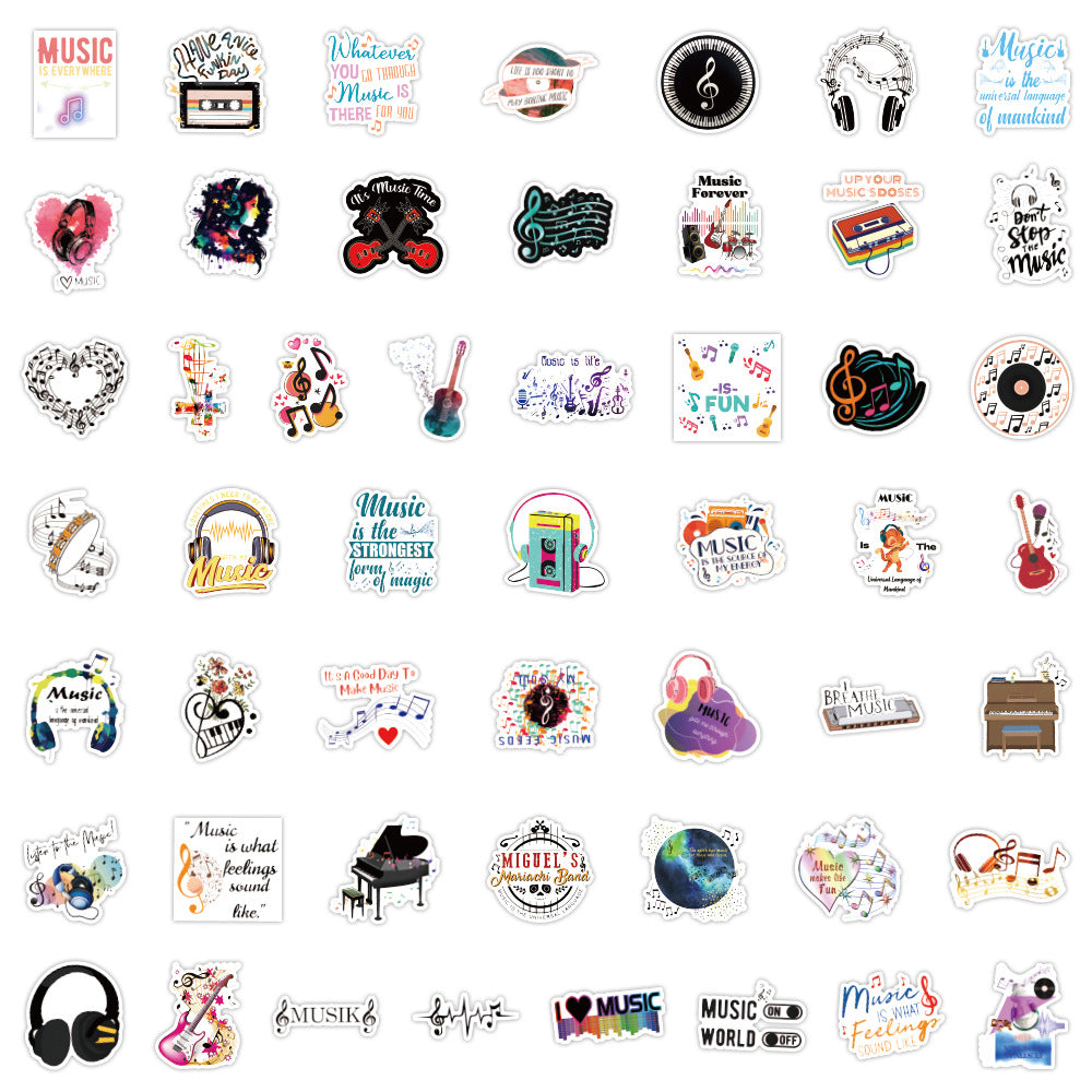 100pcs Cartoon Music Stickers Love Music Vinyl Stickers Waterproof