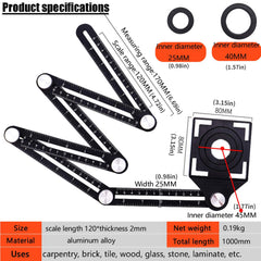 Angle Measuring Ruler 6 Sided Aluminum Alloy Multifunctional Measuring Ruler