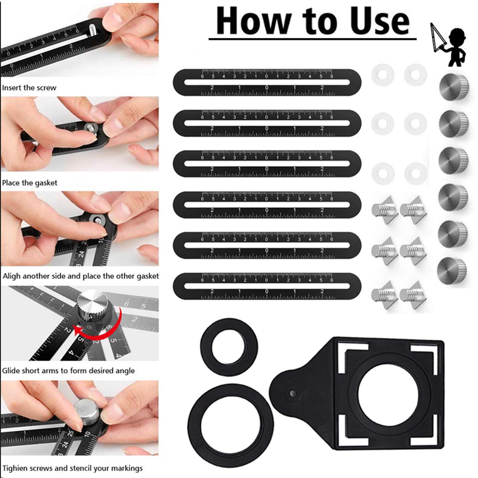 Angle Measuring Ruler 6 Sided Aluminum Alloy Multifunctional Measuring Ruler