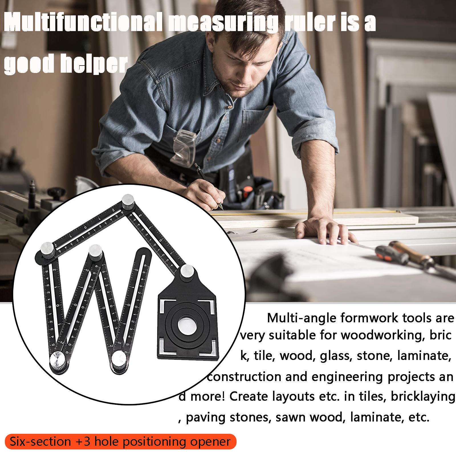 Angle Measuring Ruler 6 Sided Aluminum Alloy Multifunctional Measuring Ruler
