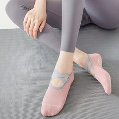 3 Pairs Women's Non-Slip Cross Strap Yoga Socks Breathable Dance Training Socks