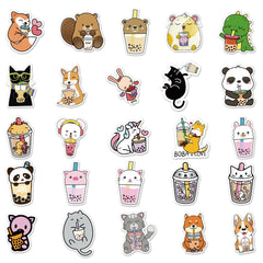 50pcs Animal Drinking Milk Tea Series Waterproof Graffiti Stickers