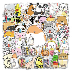 50pcs Animal Drinking Milk Tea Series Waterproof Graffiti Stickers