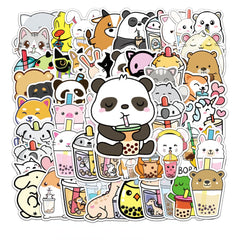 50pcs Animal Drinking Milk Tea Series Waterproof Graffiti Stickers