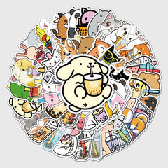 50pcs Animal Drinking Milk Tea Series Waterproof Graffiti Stickers