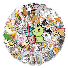 50pcs Animal Drinking Milk Tea Series Waterproof Graffiti Stickers