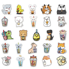 50pcs Animal Drinking Milk Tea Series Waterproof Graffiti Stickers
