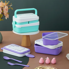 1pc Stackable Leak Proof Bento Box With Handle Double layer Lunch Box