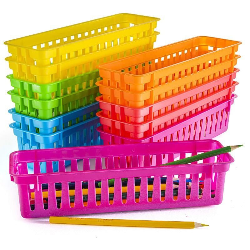 12pcs Rectangular Pencil Organizers in 6 Colors Classroom Storage Baskets